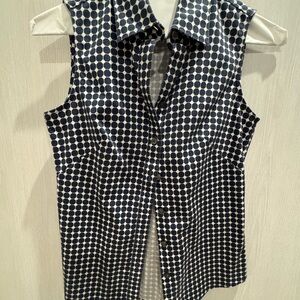 Banana Republic White and Blue Sleeveless Button Down Shirt